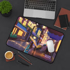 Desk Mat - Mousepad with Cozy Rainy Street Illustrations (Lootquake Holiday Series) Lootquake LLC