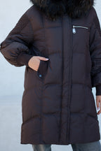 Dakota Genuine Fur Trim Down Fill Coat in Chocolate