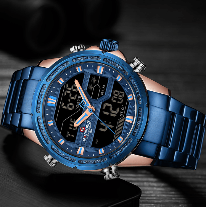 Mens Wrist Watch, Waterproof Analog Digital Watches Multifunction Stainless Steel Business Watches For Man Perfect Gift - SJB-DIAMOND ELITES