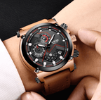 Men's Waterproof Modern Watch With Leather Belts, Stainless Steel Case Excellent Look Perfect Gift Stevvex
