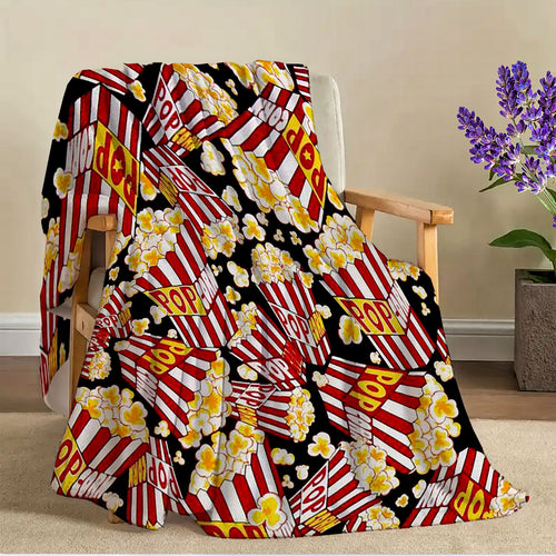 1pc Cozy Cinema Popcorn Blanket - Soft Breathable Flannel Plush, Retro Food Print Design, Suitable for Bed, Sofa, Office, Camping, and Outdoor Use - Machine Washable, Lightweight, and Warm Lootquake LLC