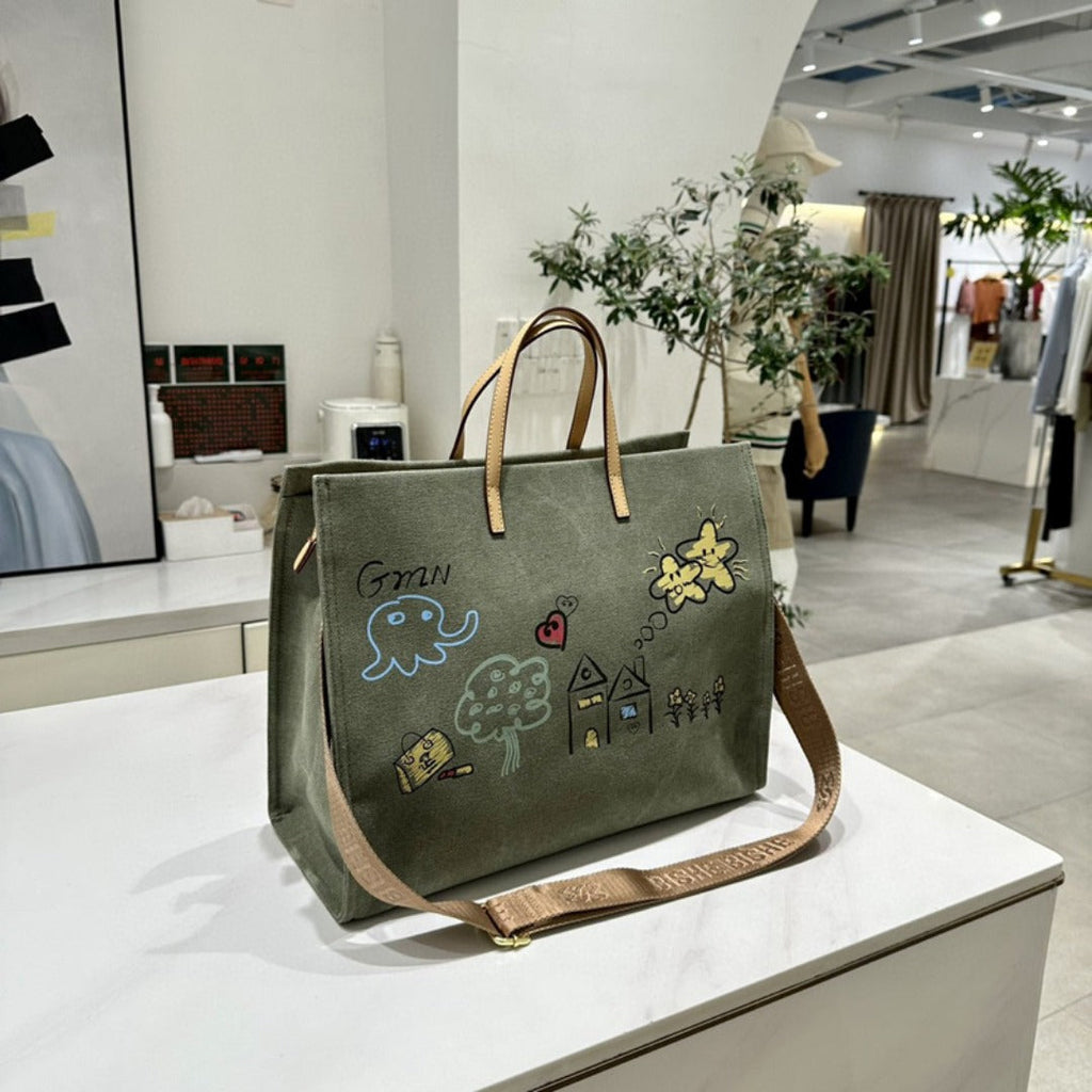 Graffiti Large Capacity Canvas Women's Bag – Oversized Tote Purse with Ample Storage, Perfect for Shopping, Travel, and Everyday Use – Stylish & Durable Large Canvas Shoulder Bag - SJB-DIAMOND ELITES
