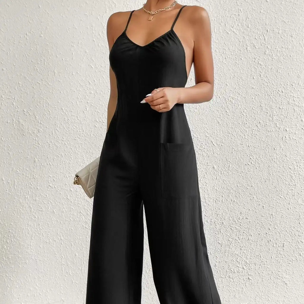 Ladies' Cross Leisure Vacation Lazy Backless Wide Leg Pants Camisole Skirt Jumpsuit - SJB-DIAMOND ELITES