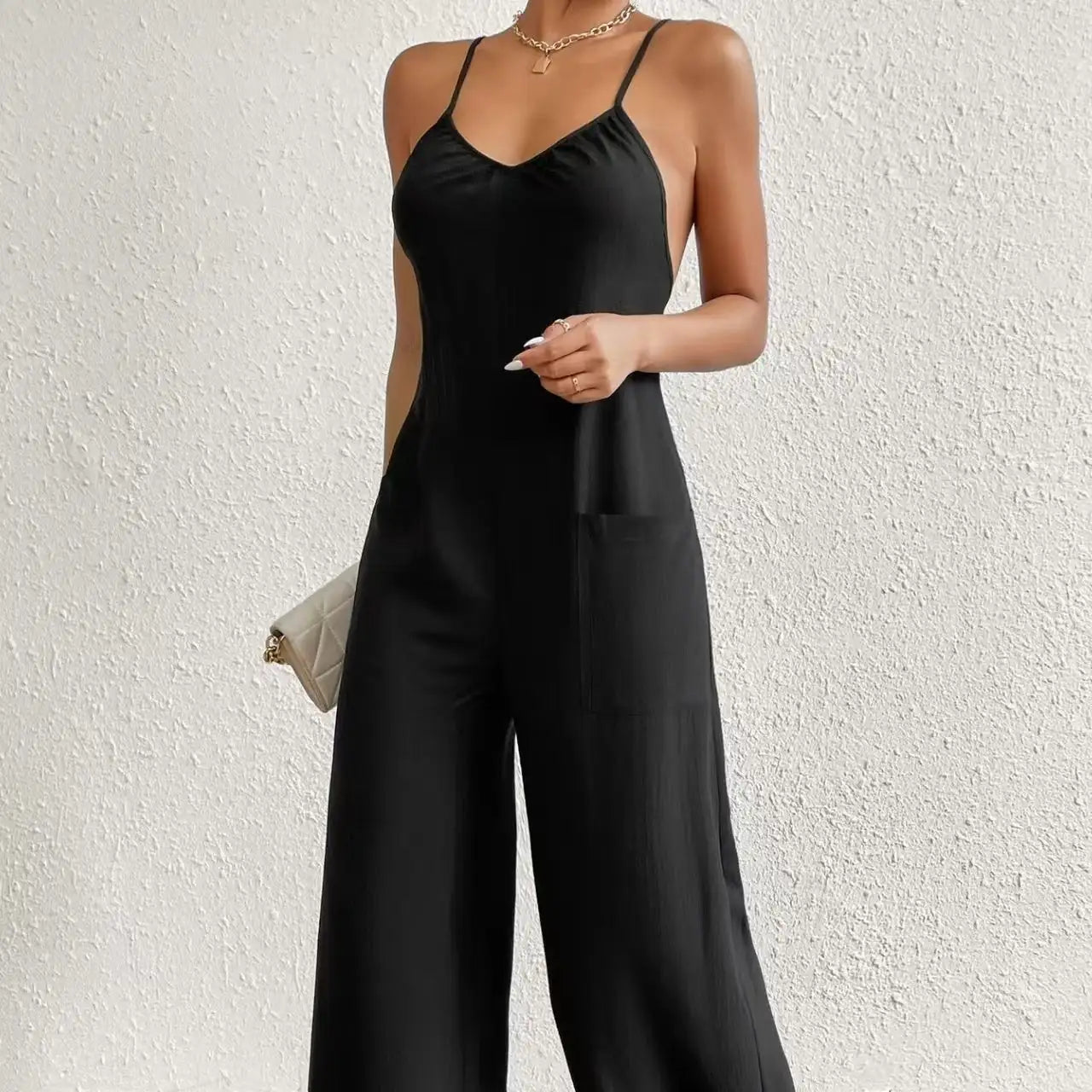 Ladies' Cross Leisure Vacation Lazy Backless Wide Leg Pants Camisole Skirt Jumpsuit - SJB-DIAMOND ELITES