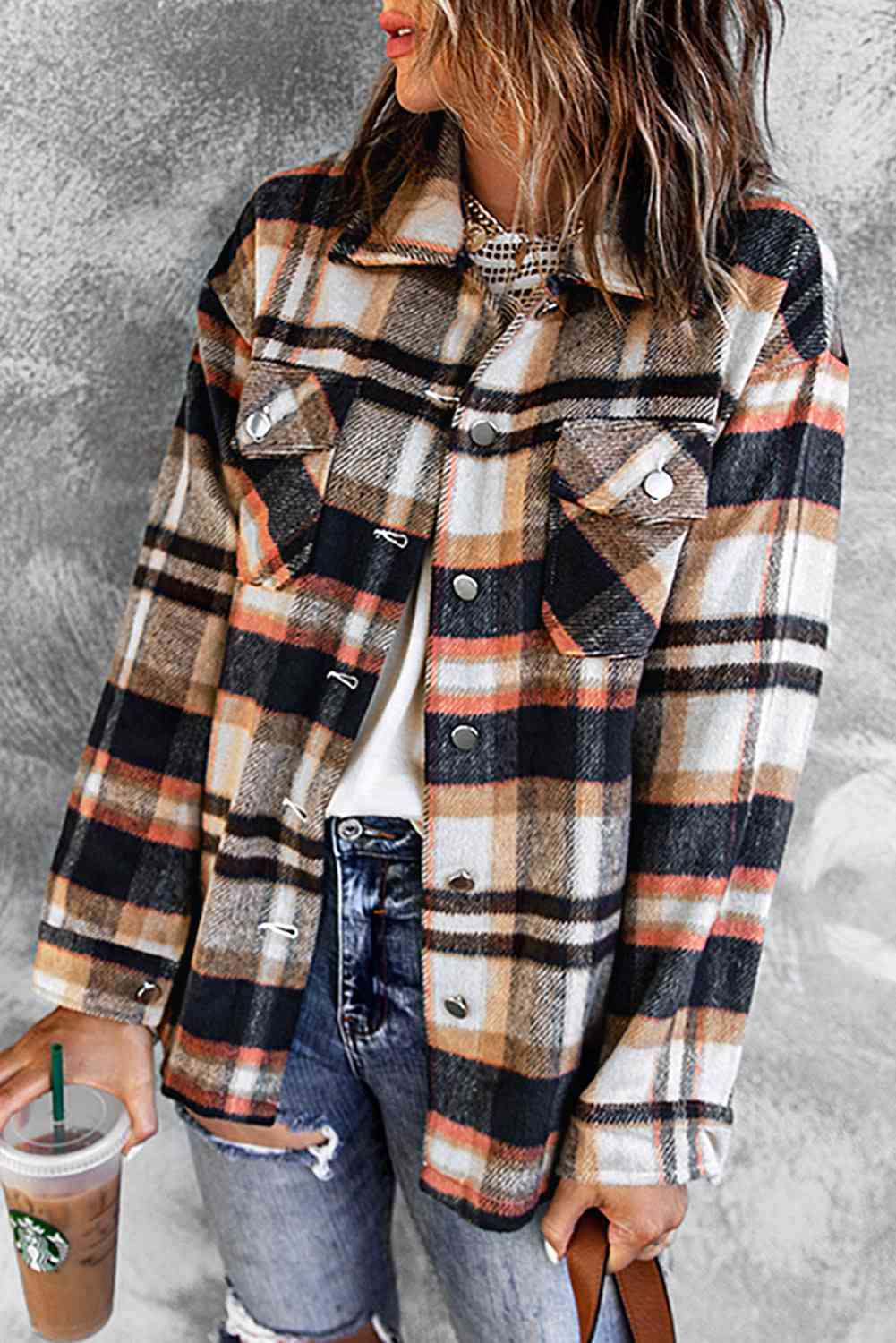 Classic Plaid Button Front Shirt Jacket with Breast Pockets Casual & Minimalist Outerwear Stevvex