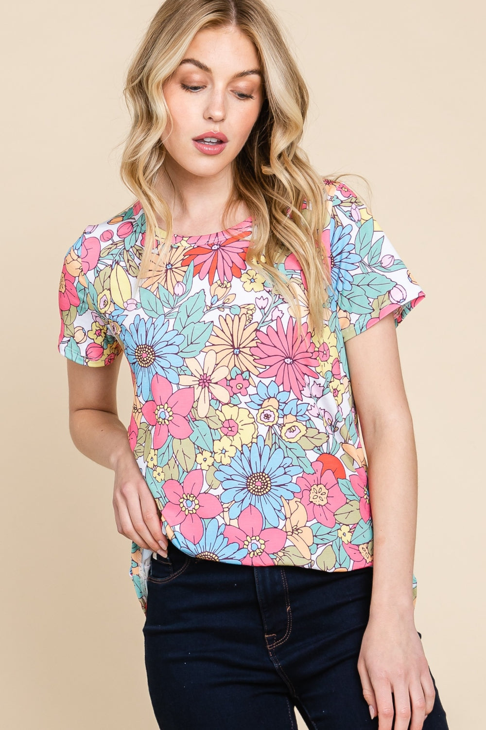 BOMBOM Floral Short Sleeve T-Shirt Lootquake LLC