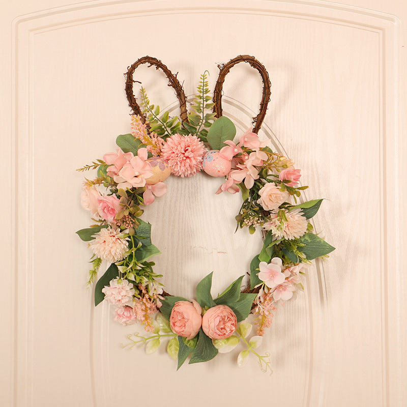 Easter Egg Simulation Wreath Easter Chrysanthemum Rabbit Modeling Decorative Pendant Pi-Mart