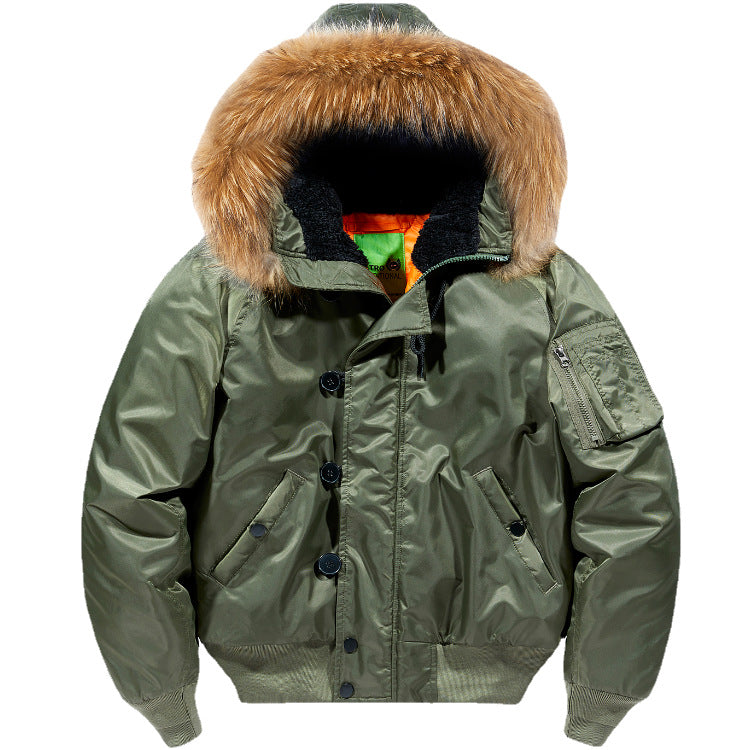 Bomber Jacket Removable Fur Collar Cotton Coat Plus Size Coat Pi-Mart