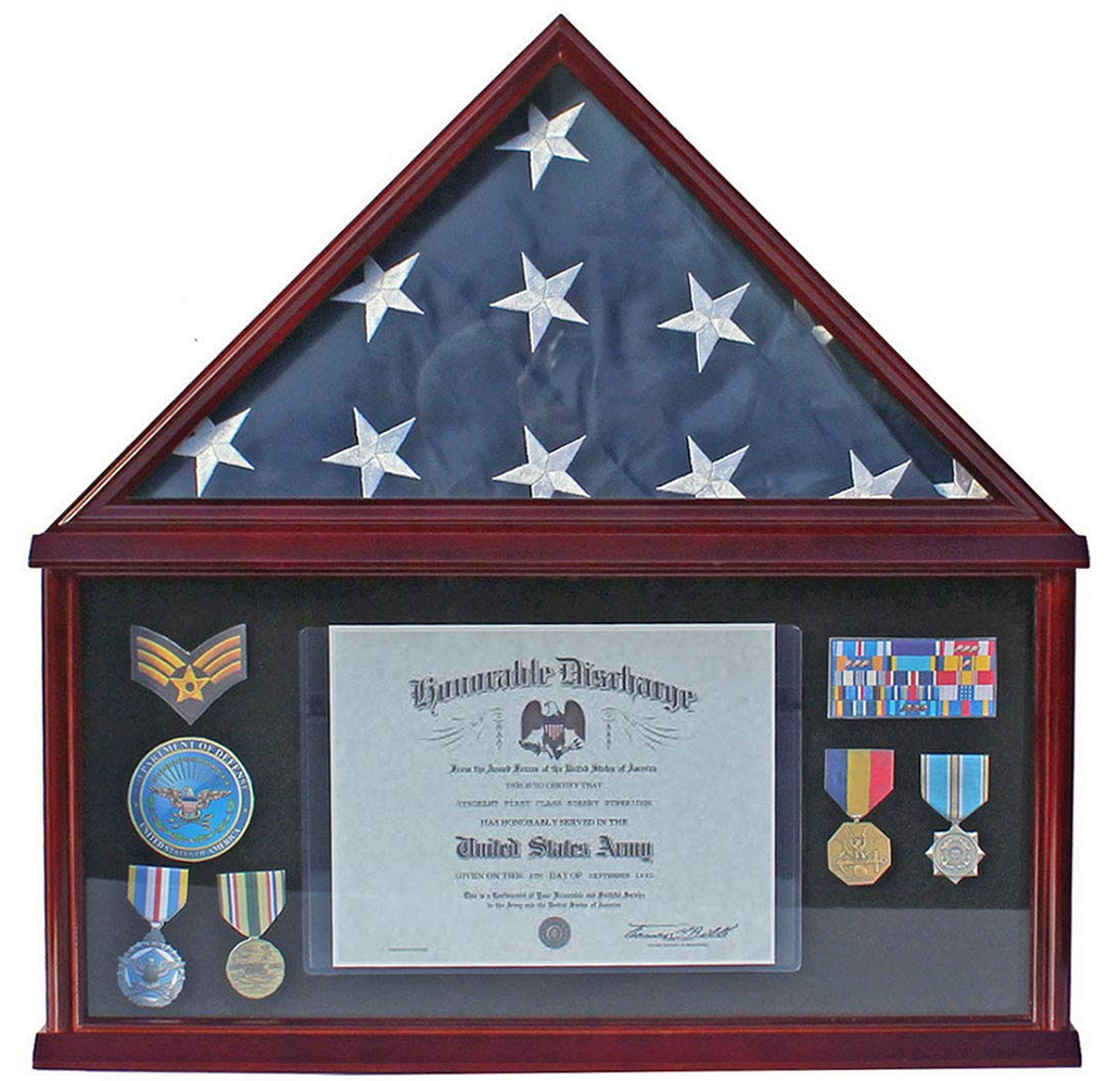 Large Military Shadow Box Frame Memorial Burial Funeral Flag Display Case for 5' X 9.5' Flag The Military Gift Store