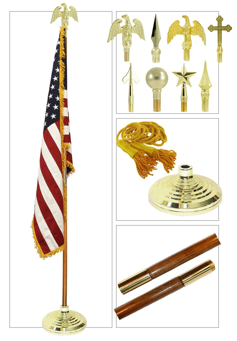 Super Tough Indoor 9ft. Oak Flag Pole Kit The Military Gift Store