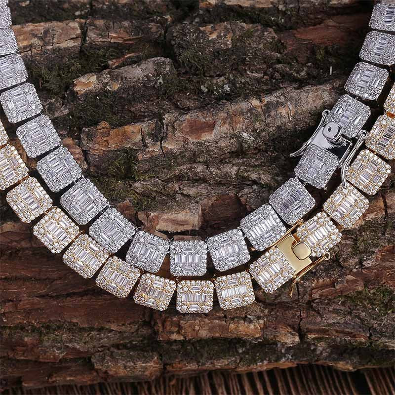 Full bar zircon square men's necklace Pi-Mart