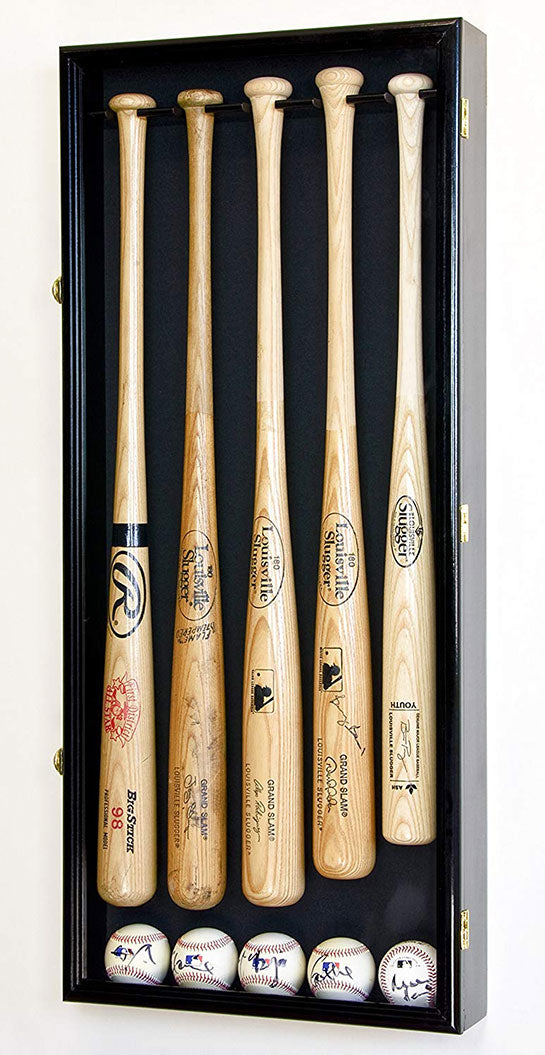5 Baseball Bat Display Case Cabinet Holder Wall Rack w/98% UV Protection - Lockable The Military Gift Store