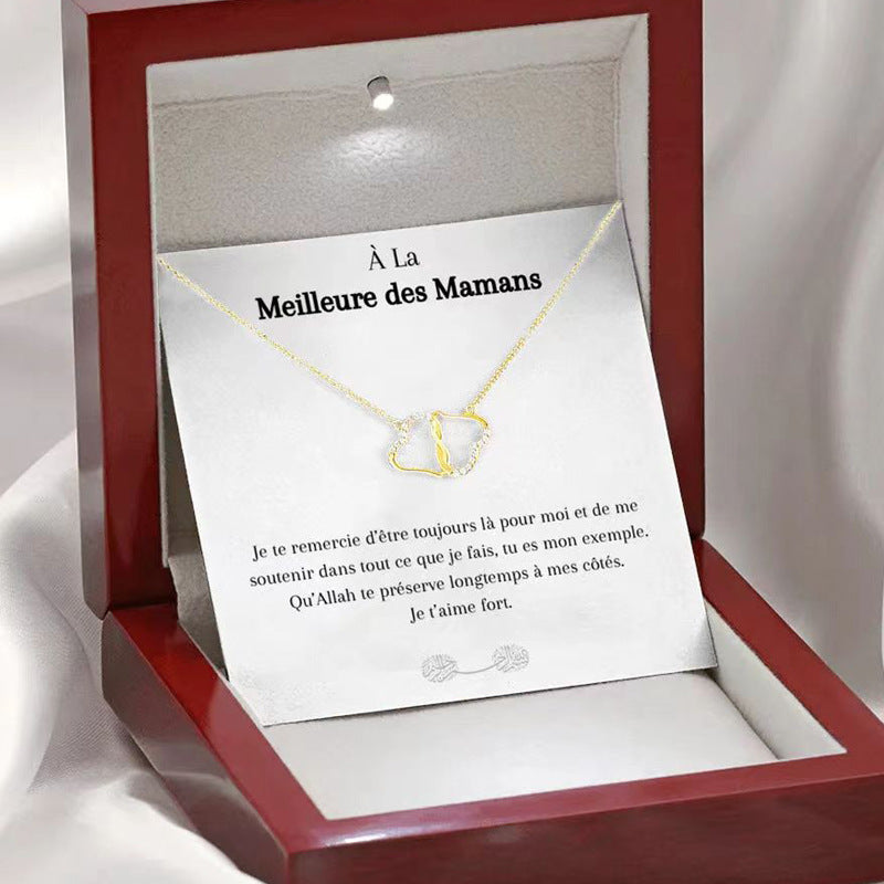 Fashion Double Heart Love Necklace With Rhinestones Inlaid Zircon Mother Valentine's Day Gift Pi-Mart