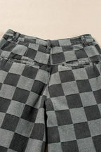 Dusk Blue Checkered Light Washed Wide Leg Jeans