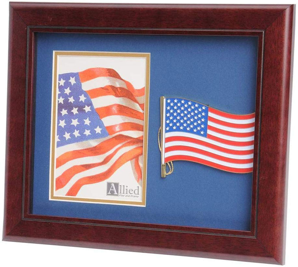 US American Flag Medallion Portrait Picture Frame - 4 x 6 Picture Opening. The Military Gift Store