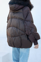 Chantal Genuine Fur Trim Down Fill Coat in Chocolate