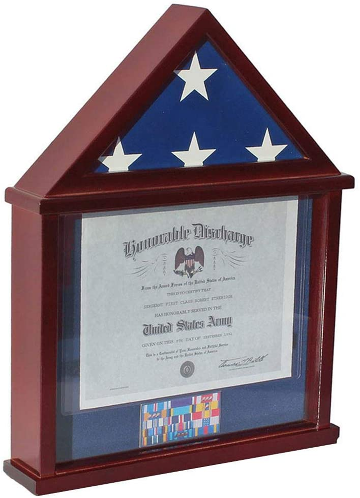 Flag Display Case Shadow Box Frame for 3'x5' Flown Flag (Not for a Casket Draped Flag),Mahogany Finish The Military Gift Store