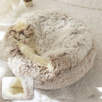 2 In 1 Dog And Cat Bed Pet Winter Bed Round Plush Warm Bed House Soft Long Plush Pets Bed Pi-Mart