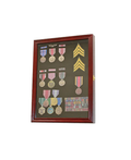 Cherry Finish  Display Case Wall Frame Cabinet for Military Medals, Pins, Patches, Insignia, Ribbons, Brooches. The Military Gift Store