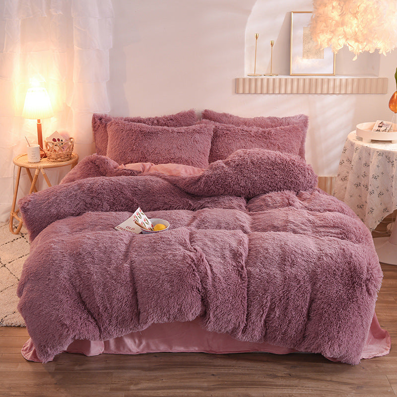 Luxury Thick Fleece Duvet Cover Queen King Winter Warm Bed Quilt Cover Pillowcase Fluffy Plush Shaggy Bedclothes Bedding Set Winter Body Keep Warm Pi-Mart