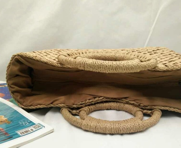 Wooden handle beach bag handbag Pi-Mart