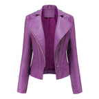 Beaded Leather Women's Long-sleeved Fashion Jacket Lapel Motorcycle Clothing Thin Women's Jacket Pi-Mart