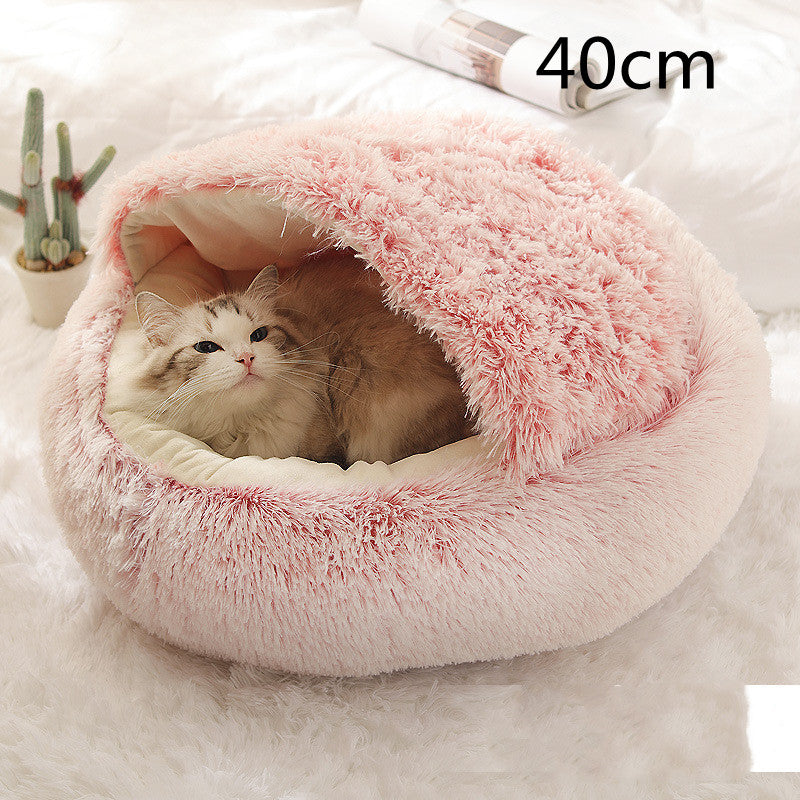 2 In 1 Dog And Cat Bed Pet Winter Bed Round Plush Warm Bed House Soft Long Plush Pets Bed Pi-Mart