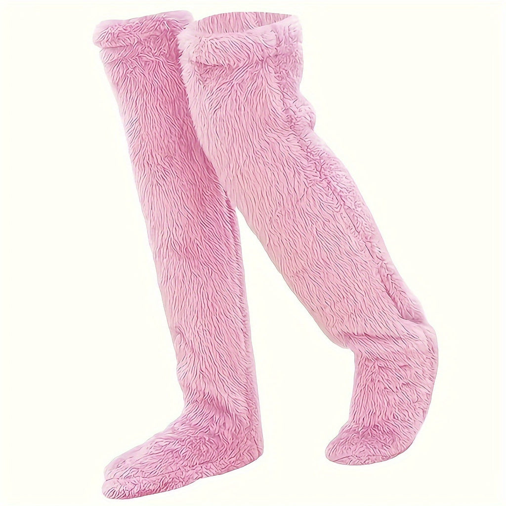 Fuzzy Thigh High Stockings, Warm Over-the-Knee Socks for Women, Solid Color Lootquake LLC