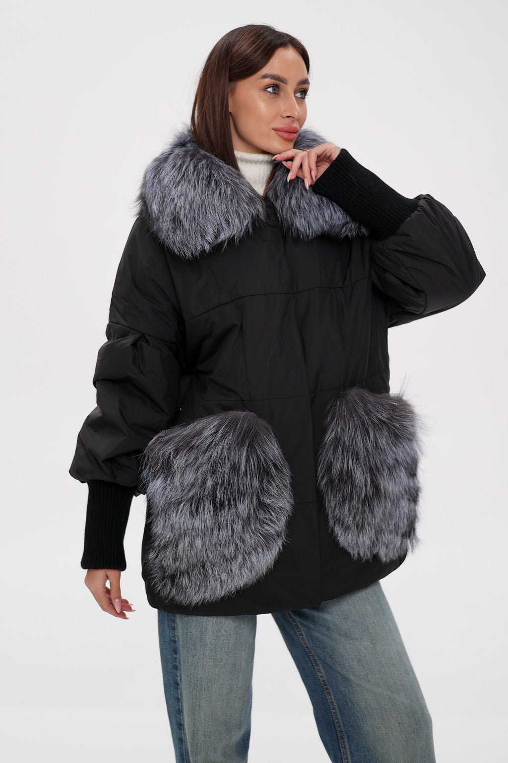 Genuine Silver Fox Down Fill Coat - SJB-DIAMOND ELITES