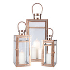 19''&15''&12'' H Stainless Steel Metal Candle Lantern  Candle Holder with Temper Glass Panels(Set of 3 Rose Gold) Lootquake LLC