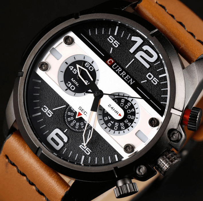 Men's  Waterproof Retro Style Watch With Excellent  Background, Chronometers  Large Numbers Perfect Gift Stevvex