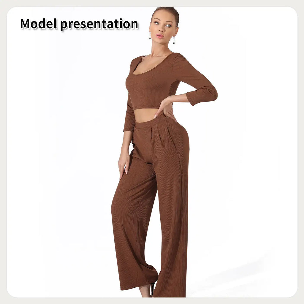 Women's Fashion Simple Solid Color Top Pants Set - SJB-DIAMOND ELITES