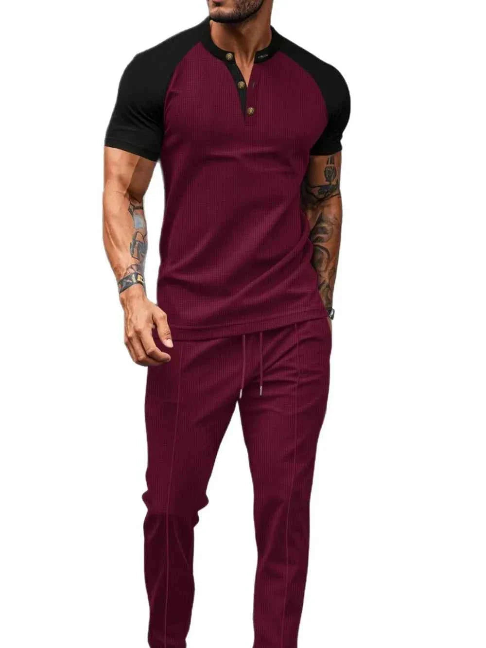 Men's Plus Waffle Knit Set: Cozy Contrast Comfort THRIXINE