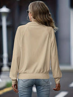 Simple White Zip Up Collared Neck Raglan Sleeve Jacket Comfortable Versatile Casual Women Wear Stevvex