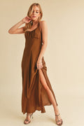 Ruched Side Slit Cutout Back Maxi Cami Dress For Summer–Elegant, Alluring & Sophisticated with Stunning Design Stevvex