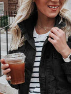 Retro Pocketed Long Sleeve Zip-Up Jacket Lightweight & Stylish Outerwear for Everyday Wear Stevvex
