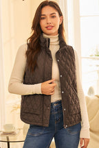 Quilted Zip-Up Snap Button Pocketed Vest