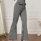 Women's Versatile Pants With Contrasting Colors, High Waisted Front Fake Pocket, Casual And Elegant Style, Hound Print Flared Pants - SJB-DIAMOND ELITES