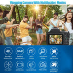 4K Digital Camera for Photography, 10x Zoom YouTube Vlogging Camera, 64MP Auto Focus Compact Camera with 64GB SD Card, Battery, USB Reader & Charging Stand