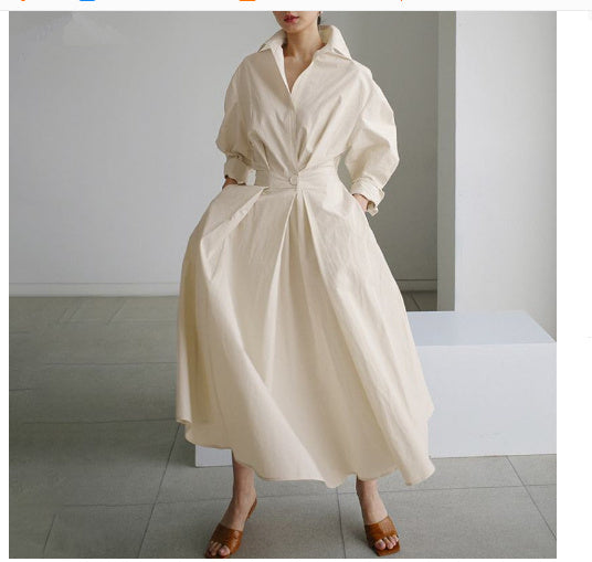 Long-sleeve Blouse Elastic Waist Swing Dress Pi-Mart