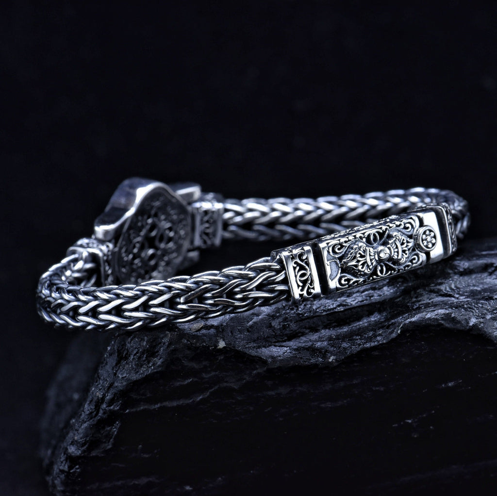 S925 Sterling Silver Vintage Hand-woven Domineering Lion Bracelet Ethnic Style Pi-Mart