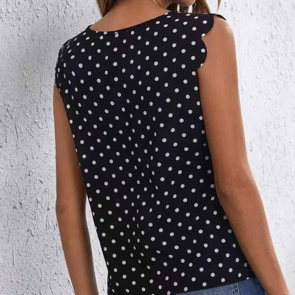 Ladies' Round Neck Wavy Sleeves Detail Off Shoulder Polka Dot Shirt - SJB-DIAMOND ELITES