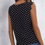 Ladies' Round Neck Wavy Sleeves Detail Off Shoulder Polka Dot Shirt - SJB-DIAMOND ELITES