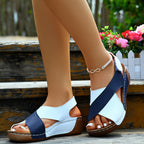 Summer Wedges Sandals With Colorblock Cross-strap Design Casual Thick-soled Roman Shoes For Women Pi-Mart