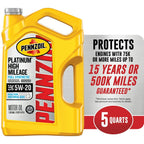 Pennzoil Platinum Full Synthetic High Mileage 5W-20 Motor Oil, 5 Quart