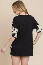 Animal Contrast Ribbed Tee - Edgy Women's Top | Femstylo