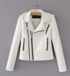 Women's Faux Leather Motorcycle Jacket - Spring/Autumn Lapel Biker Coat with Zipper Details (Blue/Black)