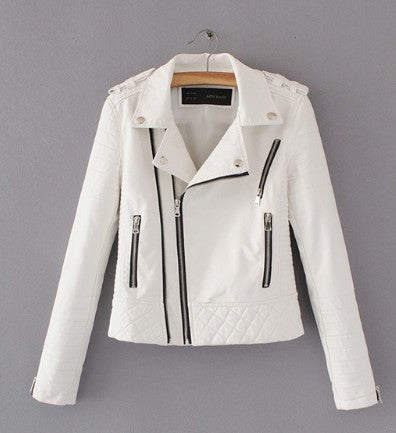 Women's Faux Leather Motorcycle Jacket - Spring/Autumn Lapel Biker Coat with Zipper Details (Blue/Black)