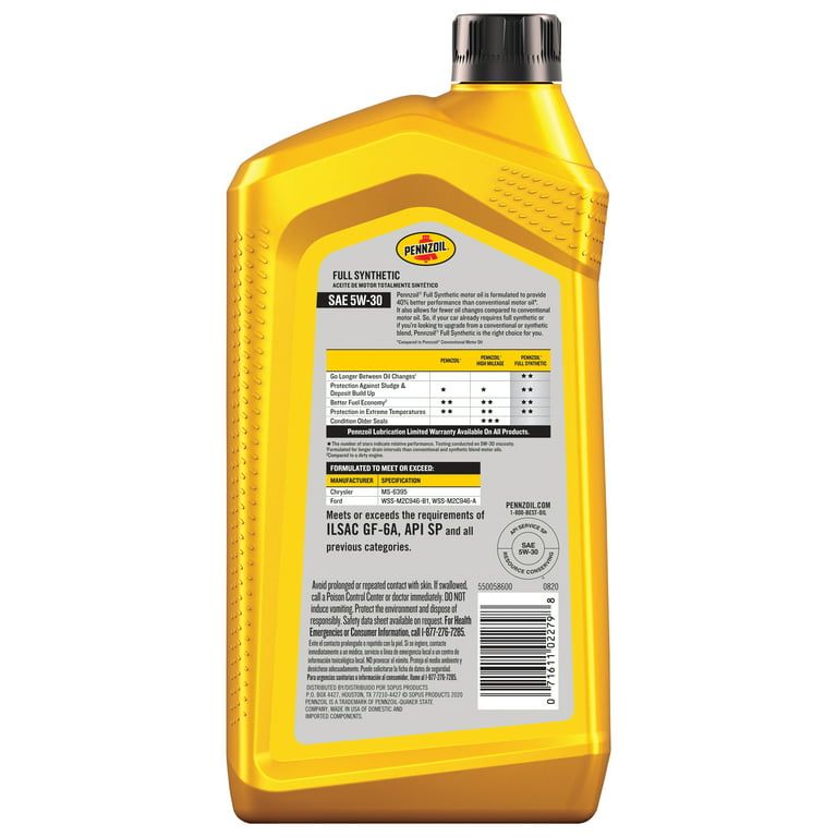 Pennzoil Full Synthetic 5W-30 Motor Oil, 1 Quart
