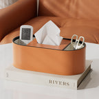 Oval Leather Tissue Bedroom Desktop Storage Box